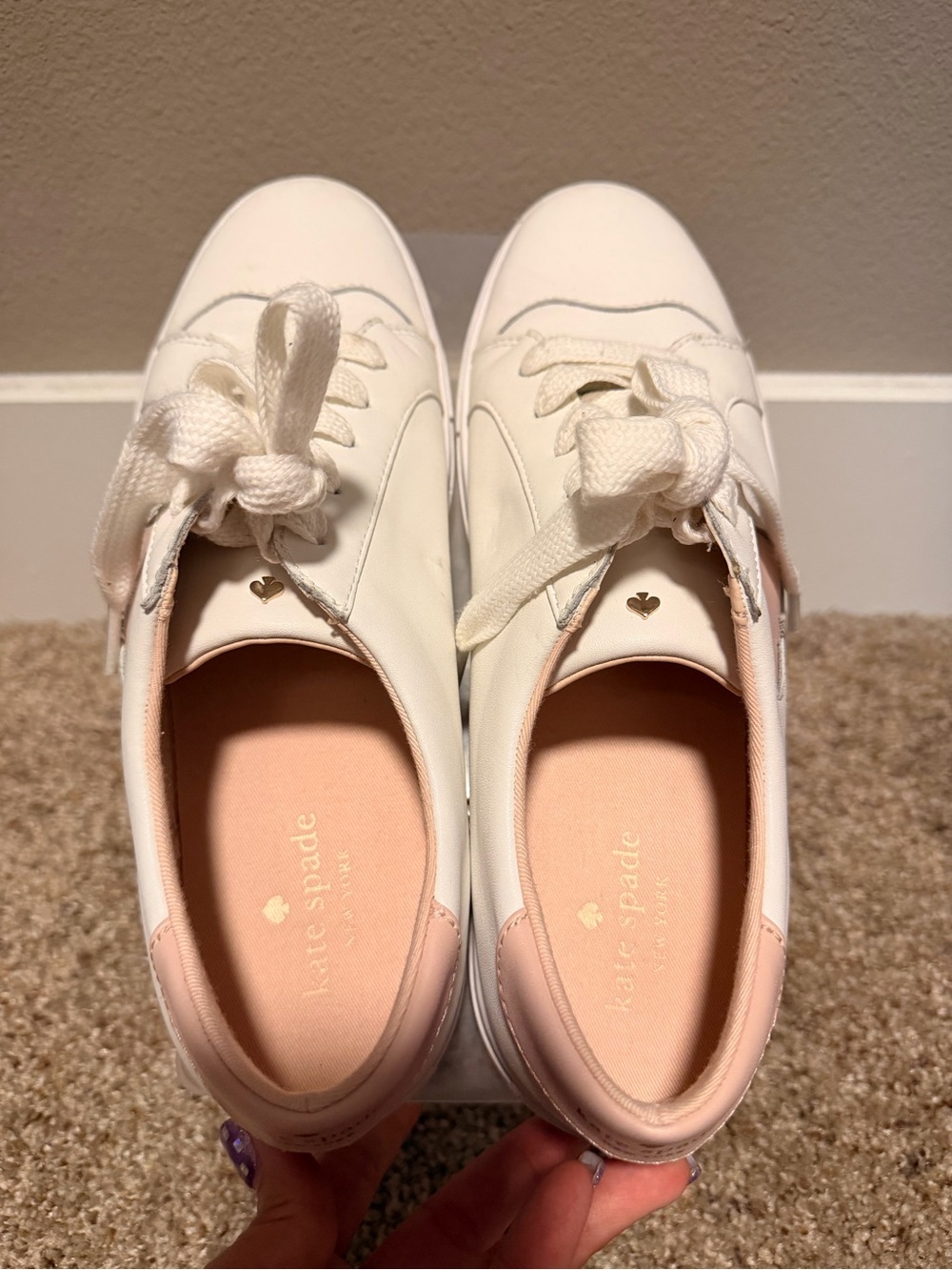 Kate Spade White and Blush Leather Low-Top Sneakers - size 10